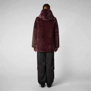 Women's Bridget Faux Fur Reversible Hooded Coat In Burgundy Black