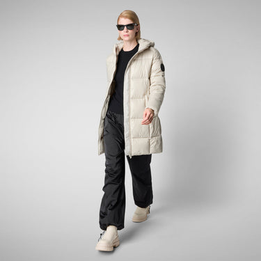 Woman's Ines Hooded Puffer Jacket in Rainy Beige