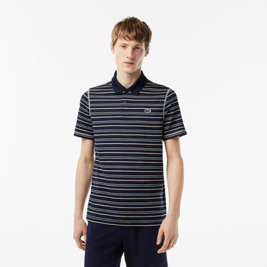 Men’s Golf Recycled Polyester Stripe Polo Navy Blue