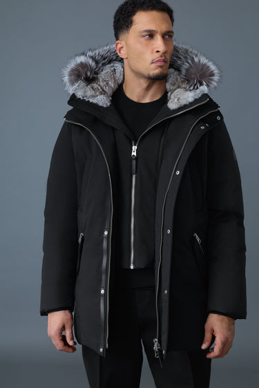 EDWARD-XZ 2-in-1 down parka with hooded bib and silver fox fur Black-Silver