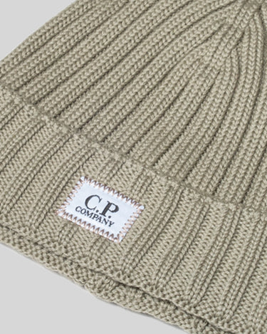 Extrafine Merino Wool Logo Beanie Silver Sage