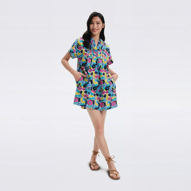 Fiona Cotton Poplin Mini Dress in Garden of Earthly Delicious Summer Turquoise