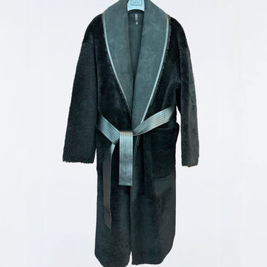 HANA 2-in-1 Shearling Robe Coat Black