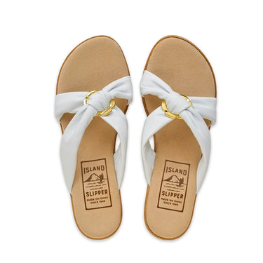 Island Slipper Leather Slide With Ring White
