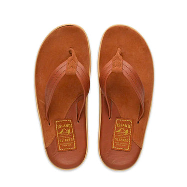 Island Slipper Men's Thong Two Tone Leather & Suede Peanut/whiskey