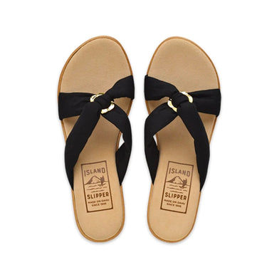 Island Slipper Solid Fabric Slide With Ring Black