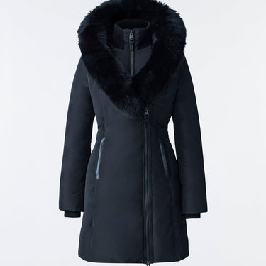 KAY Down coat with blue fox fur Signature Mackage Collar Black