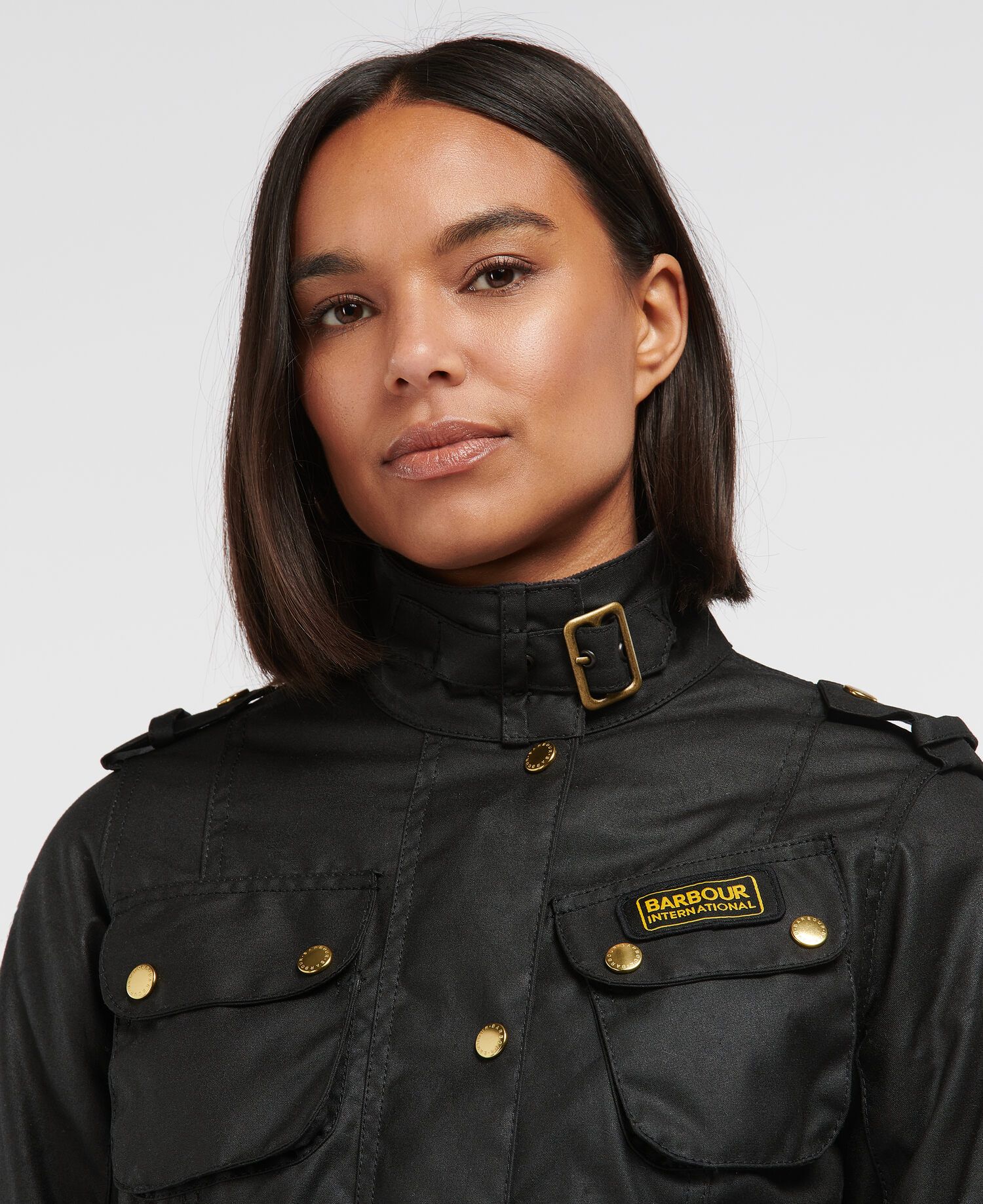 Women’s Barbour L1925 International Waxed Black Jacket Wax Coat uk 12 / us 8