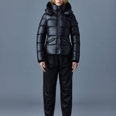 MADALYN lustrous light down jacket with hood for ladies Black