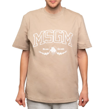 Men's Msgm College Est.2009 Print T-shirt Beige