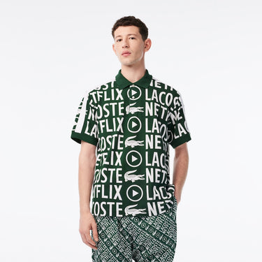 Men's Lacoste x Netflix Loose Fit Organic Cotton Print Polo Green/White