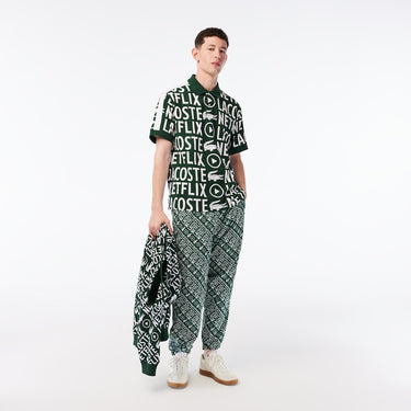 Men's Lacoste x Netflix Loose Fit Organic Cotton Print Polo Green/White