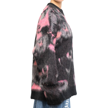 Rounded-collar sweater with "Magma" print Pink