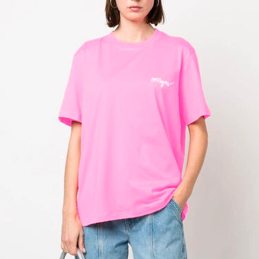 Round neck cotton T-shirt with embroidered logo Pink