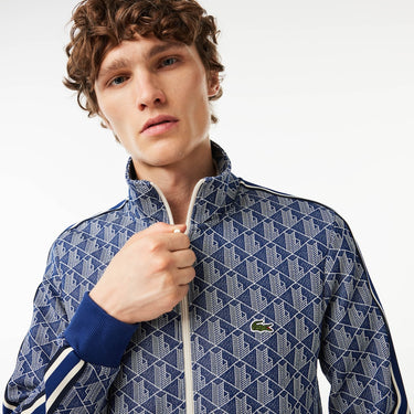 Paris Jacquard Monogram Zipped Sweatshirt Navy Blue / White