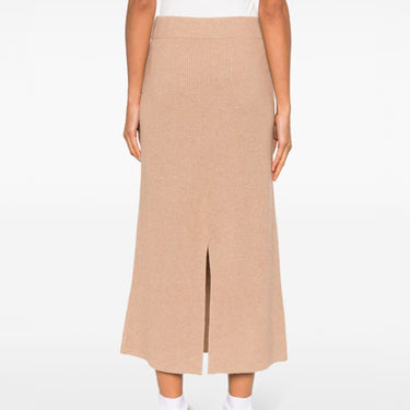 Tonal Fox Head Patch Long Ribbed Skirt Beige Melange