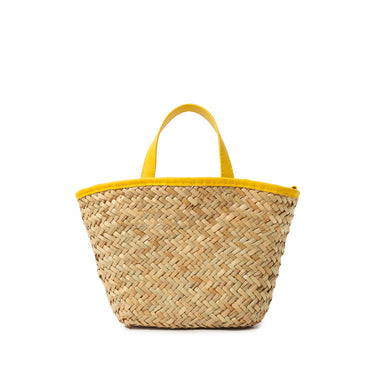 Women's Large straw tote bag with accomanying mini pouch Yellow
