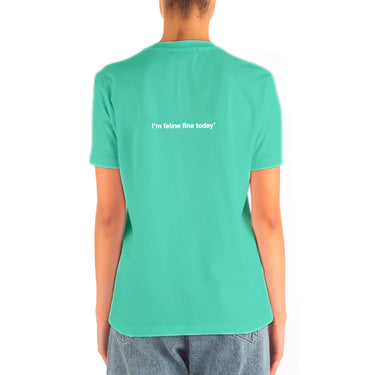 Women's Msgm "I'm Feline Fine Today" Print T-shirt Emerald Green