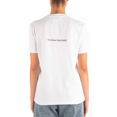 Women's Msgm "I'm Feline Fine Today" Print T-shirt White