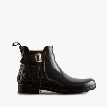 Women's Refined Slim Fit Quilted Gloss Chelsea Boots Black