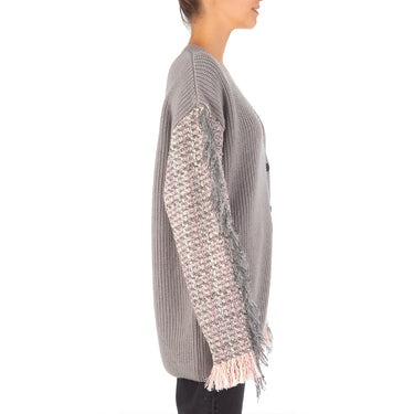 Women's Ribbed And Tweed Patchwork Maglia Cardigans Beige