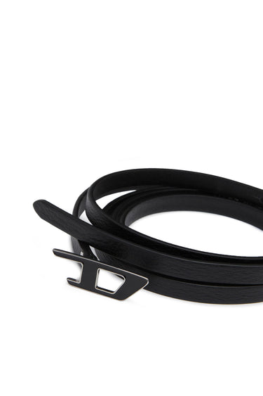 Diesel Women's B-dlogo 10 Slim Double-wrap Leather Belt Black
