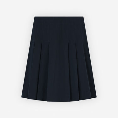 Knee Pleated Wrap Skirt In Cotton Poplin Ink Blue