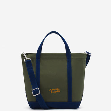 Fox Head Leather Pocket Mini Tote Bag Military Green/ink Blue