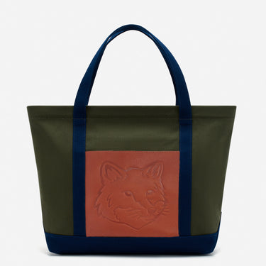 Fox Head Leather Pocket Classic Tote Bag Military Green/ink Blue