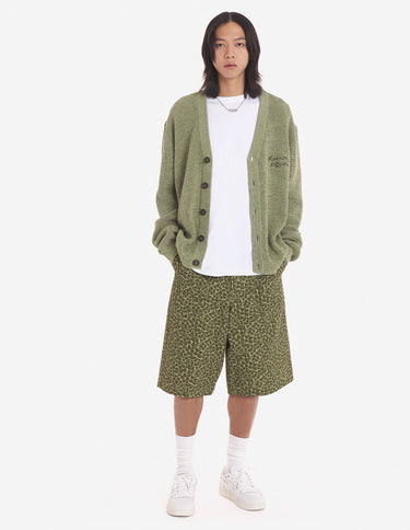 Men's Maison Kitsune Handwriting Comfort Cardigan Khaki Green Melange