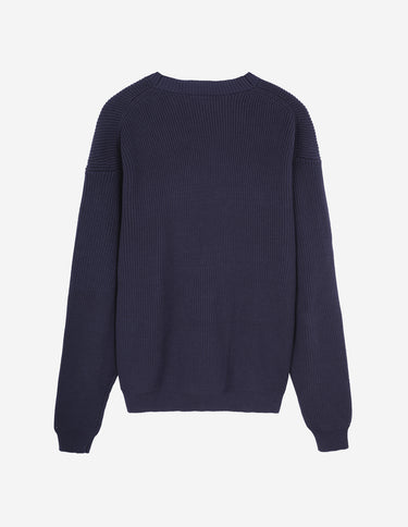 Men's Bold Fox Head Patch Comfort Ribbed Cardigan Ink Blue