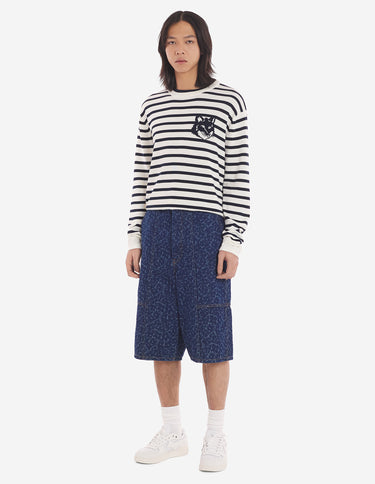 Men's Fox Head Intarsia Comfort Striped Jumper Deep Navy/off-white Stripes