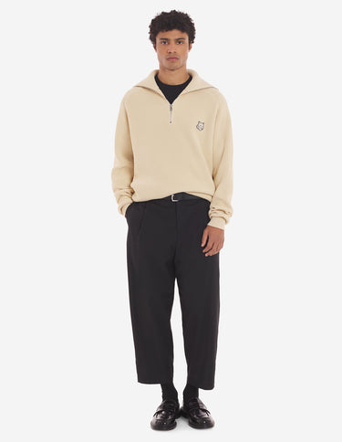 Men's Bold Fox Head Patch Half Zip Ribbed Jumper Paper