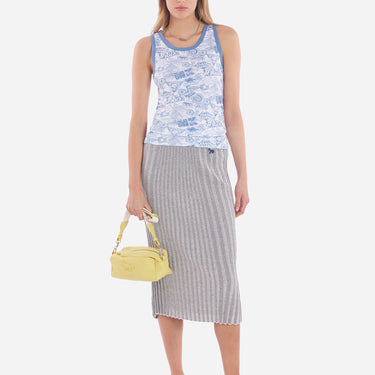 Baby Fox Patch Ribbed Midi Skirt Ink Blue