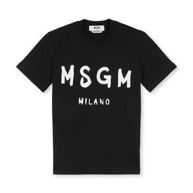 Cotton T-shirt in solid colour with logo BLACK