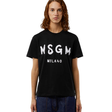 Cotton T-shirt in solid colour with logo BLACK