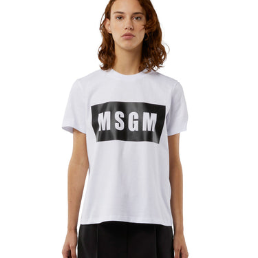 Crew Neck T-shirt With Msgm Box Logo White