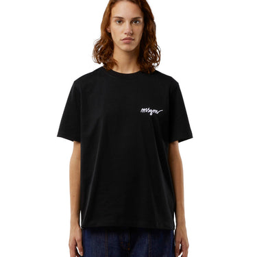 Round neck cotton T-shirt with embroidered logo BLACK