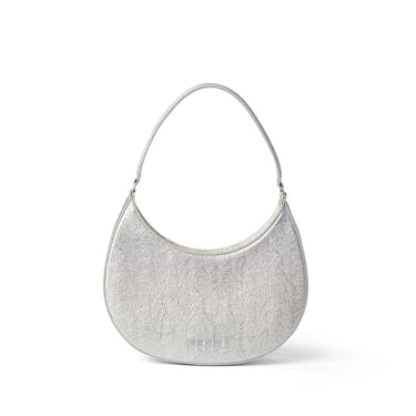 Shaded craquele faux leather small "Hobo" shoulder bag Silver