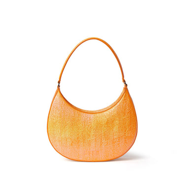 Shaded craquele faux leather small "Hobo" shoulder bag Orange