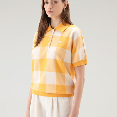 American Check Polo in Yarn-Dyed Stretch Cotton Blend FIRE YELLOW BUFFALO