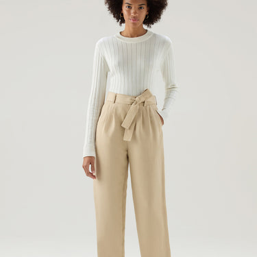 Belted Pants in Viscose Linen Blend FEATHER BEIGE