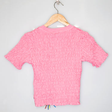 Cotton crop-top t-shirt with smock stitch Pink