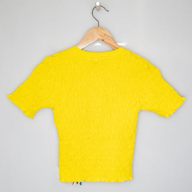 Cotton crop-top t-shirt with smock stitch yellow