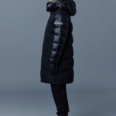 Kazuya Mixed-media Down Coat With Hood Black
