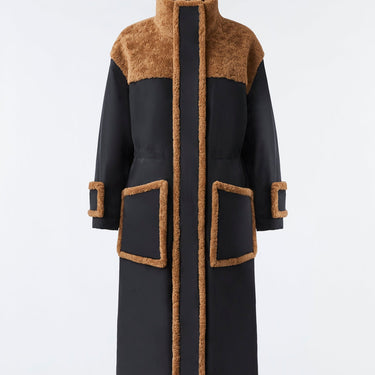 KENZA Shearling-trimmed Mixed Media Down Coat Black