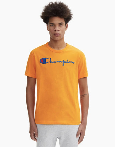 CHAMPION EUROPE SCRIPT LOGO CREW NECK T SHIRT SPICY ORANGE