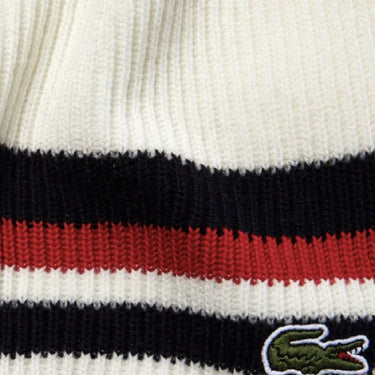 MEN'S MADE IN FRANCE STRIPED RIBBED RECTANGULAR WOOL SCARF WHITE/NAVY/RED