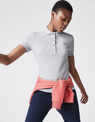 Women's Slim Fit Stretch Cotton Piqué Polo Silver Chine