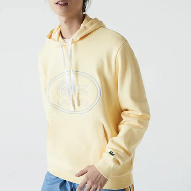 Men's Hooded Embroidered Logo Pique Fleece Sweatshirt Yellow